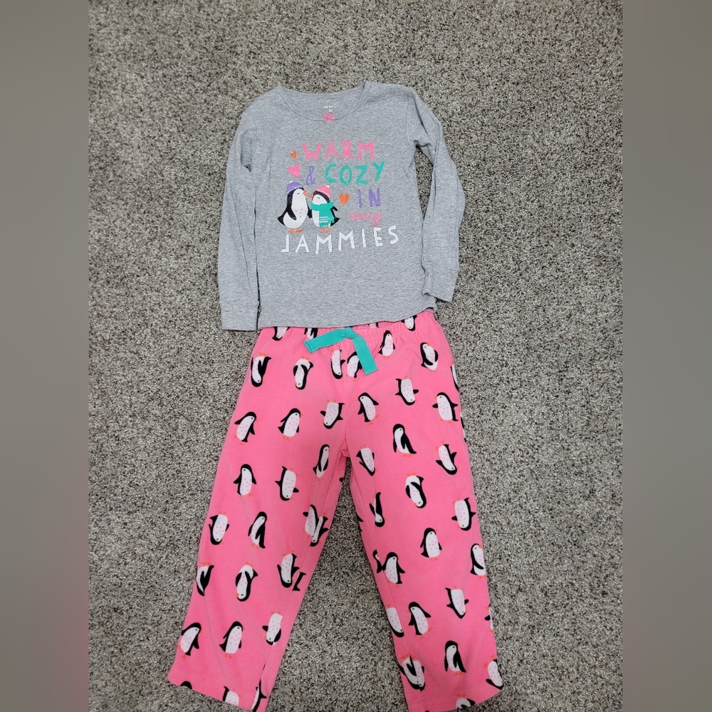 Carter's girls 4t fleece penguin winter cozy pajama set sparkly
